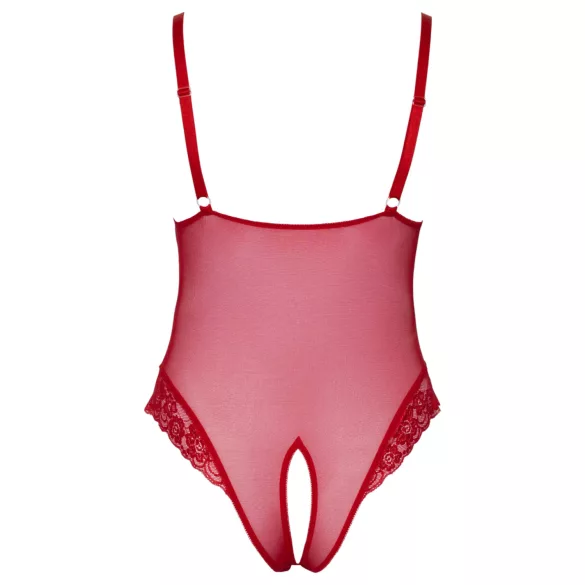 Cottelli Curves - transparenter Spitzenbody (rot) - 3XL