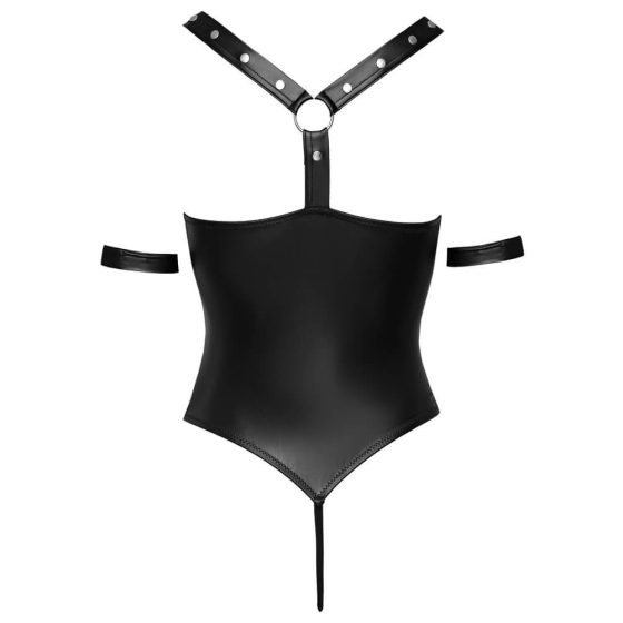 Cottelli Bondage - glänzender, ringhaltiger, offener Body (schwarz)