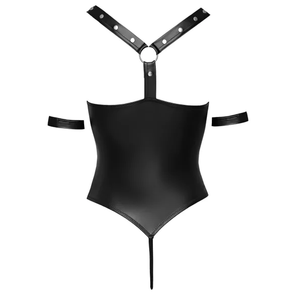 Cottelli Bondage - Glänzender, offener Body mit Ringen (schwarz) - XL