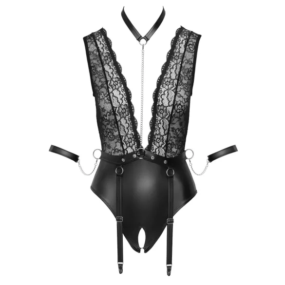 Cottelli Bondage - Spitzen-Body mit Halsband (Schwarz)