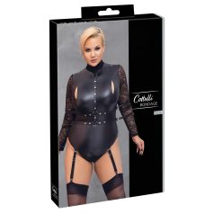 Cottelli Bondage Plus Size - Body mit Spitzärmeln (schwarz)