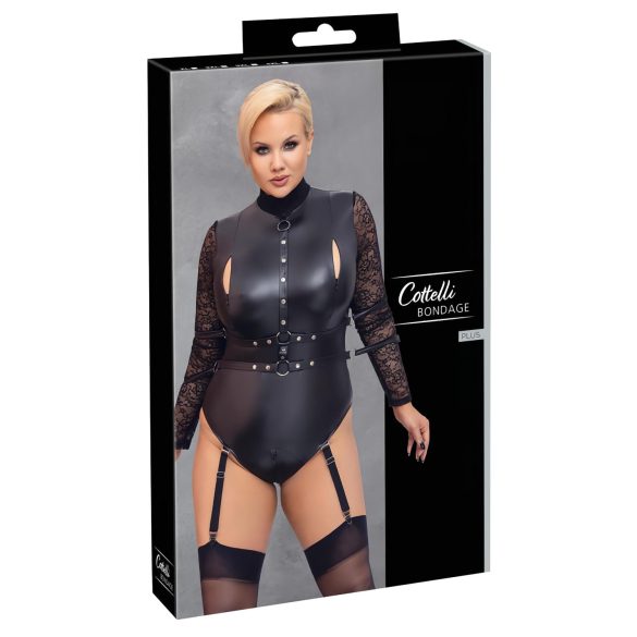 Cottelli Bondage Plus Size - Body mit Spitzärmeln (schwarz) - 2XL