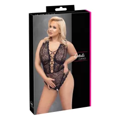   Cottelli Curves Plus Size - transparenter gemusterter Body (schwarz)