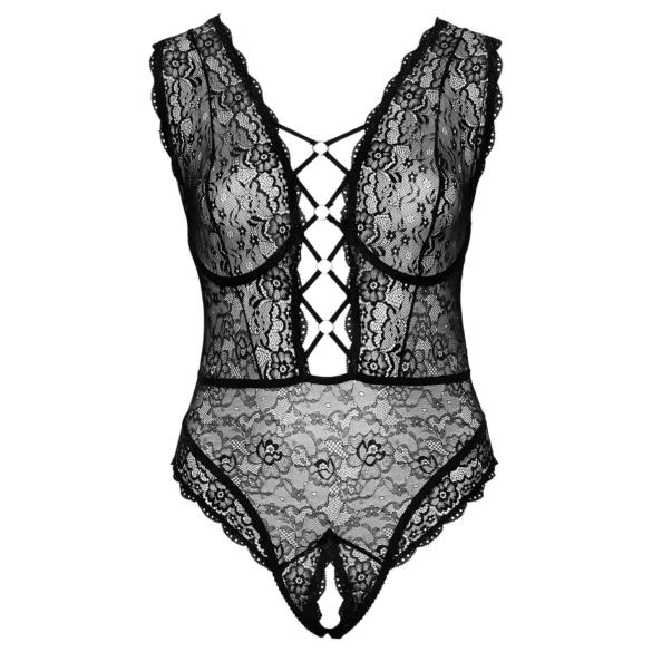 Cottelli Curves Plus Size - transparenter gemusterter Body (schwarz)
