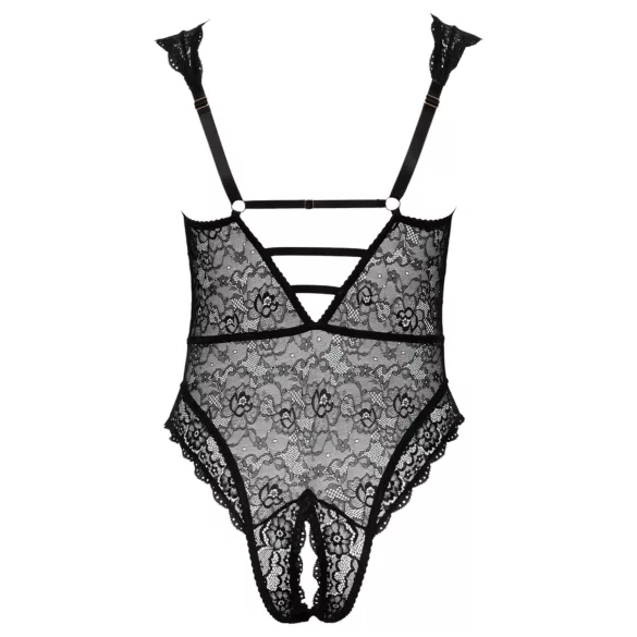 Cottelli Curves Plus Size - transparenter gemusterter Body (schwarz)