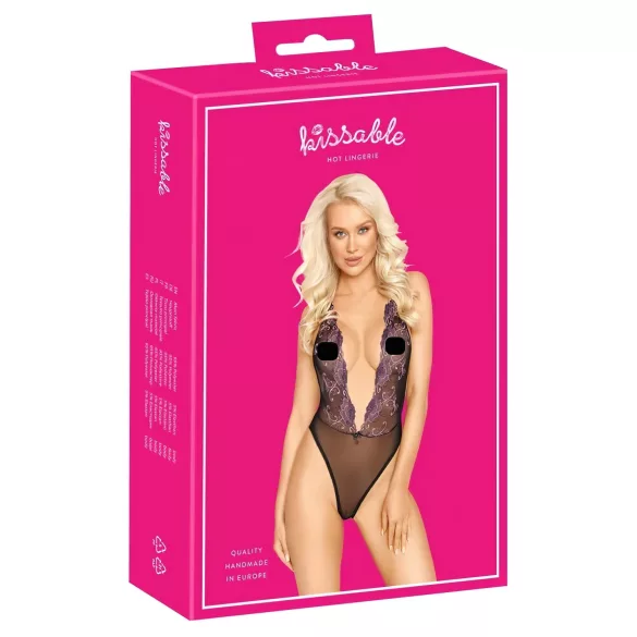 Küssbar - Body mit pinker Stickerei (schwarz) - L/XL