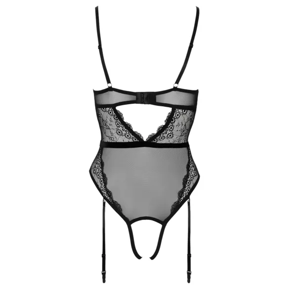 Cottelli - Offener, riemchen Body mit Strumpfhalter (schwarz) - L
