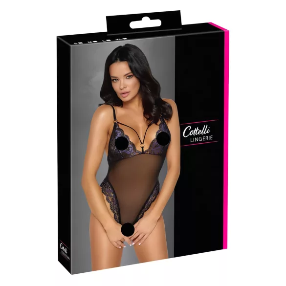 Cottelli - bestickter, offener Spitzenbody (schwarz-lila)