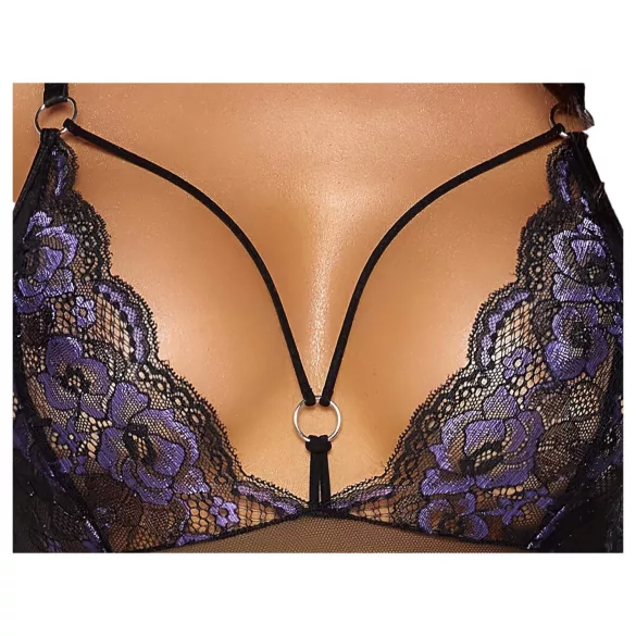 Cottelli - bestickter, offener Spitzenbody (schwarz-lila)