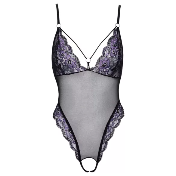 Cottelli - bestickter, offener Spitzenbody (schwarz-lila)