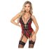 Abierta Fina - Offener Body mit Strapse (schwarz-rot)