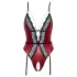 Abierta Fina - Offener Body mit Strumpfhalter (Schwarz-Rot) - M
