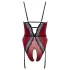 Abierta Fina - Offener Body mit Strumpfhalter (Schwarz-Rot) - L
