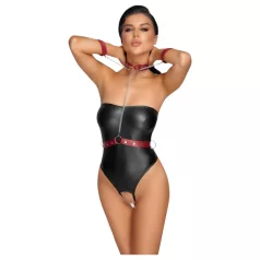   Cottelli Bondage - glänzender Body + Arm- und Halsfixierung (schwarz)