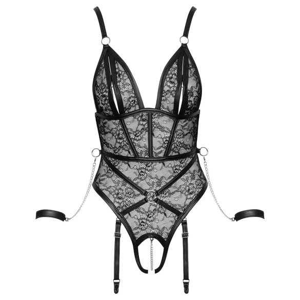 Cottelli Bondage - offener Body mit Fesseln (schwarz)