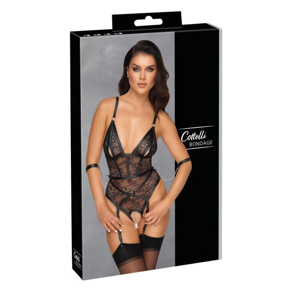 Cottelli Bondage - offener Body mit Fesseln (schwarz) - L