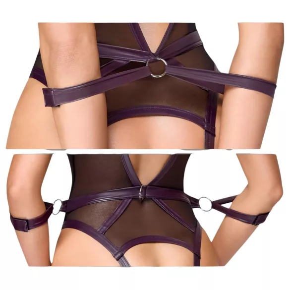 Cottelli Bondage - offener Body und Armfesseln (dunkellila) - XL