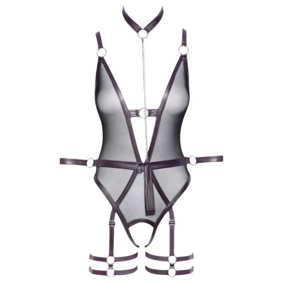 Cottelli Bondage - offener Body und Armfesseln (dunkellila) - XL