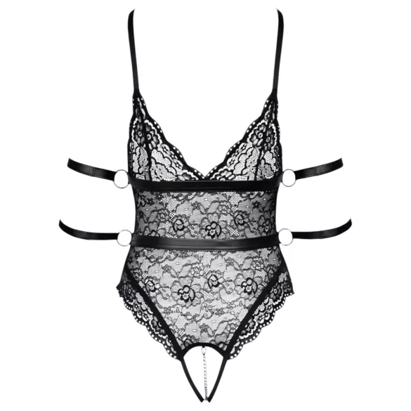 Cottelli Bondage - offener Spitzenbody (schwarz) - L