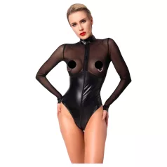 Noir - Glänzender Body mit transparentem Einsatz (Schwarz)