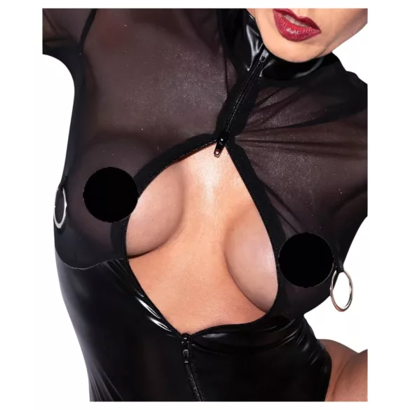Noir - Glänzender Body mit transparentem Einsatz (Schwarz)