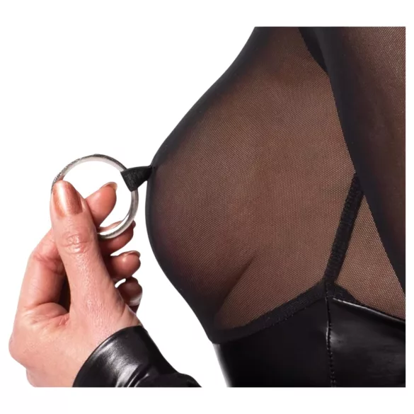 Noir - Glänzender Body mit transparentem Einsatz (Schwarz) - M
