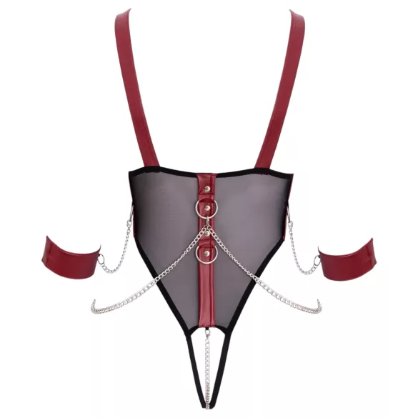 Cottelli Bondage - Offener Body mit Riemen und Kette (Schwarz) - L