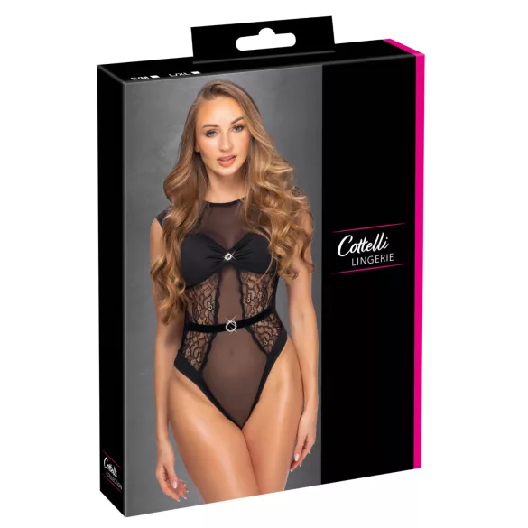Cottelli - Transparenter Spitzen-Body (Schwarz)