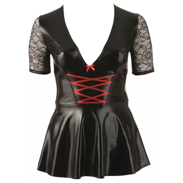 Cottelli Plus Size - Glänzendes Kleid mit rotem Korsett (schwarz)