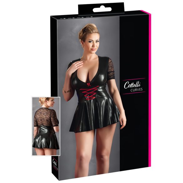 Cottelli Plus Size - Glänzendes Kleid mit rotem Korsett (Schwarz) - XXL