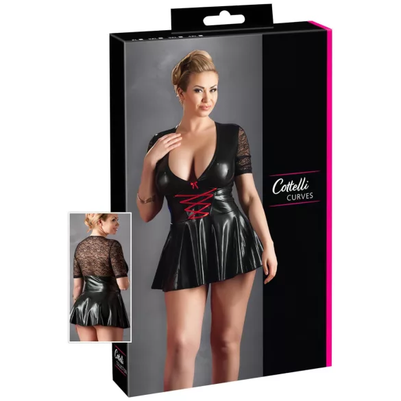 Cottelli Plus Size - Glänzendes Kleid mit rotem Korsett (schwarz) - XXXL