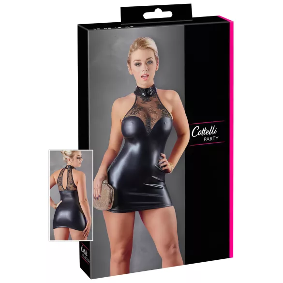Cottelli - Spitzen Minikleid mit glänzendem Halsband (schwarz) - L
