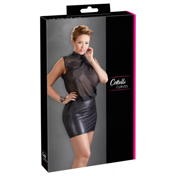 Cottelli Plus Size - Glänzendes Chiffon-Kleid (schwarz)
