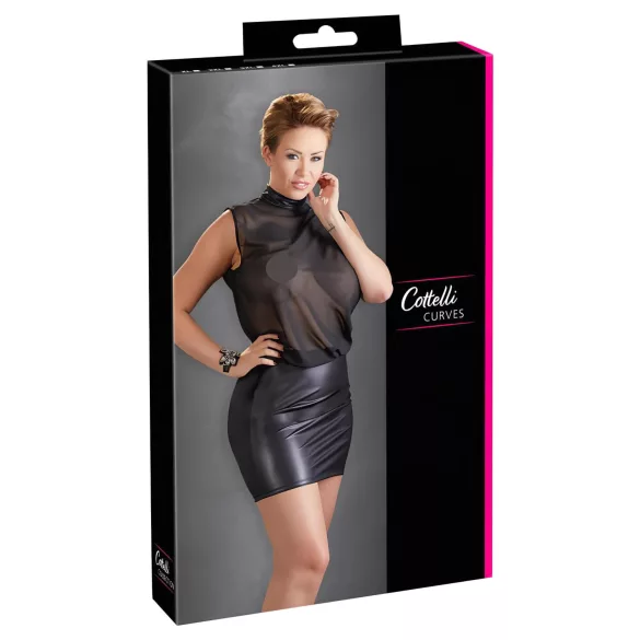 Cottelli Plus Size - Glänzendes Chiffon-Kleid (schwarz) - 4XL