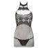 Mandy Mystery - Gitter Neckholder-Netzkleid mit Tanga (Schwarz)