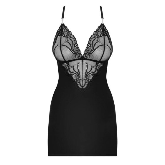 Obsessive 828-CHE-1 - Strass-geschmücktes Kleid mit Tanga (Schwarz) - L/XL