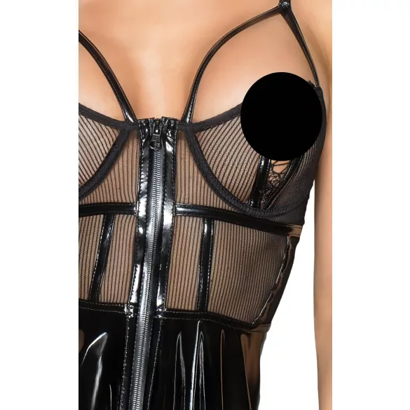 Noir - Lackkleid mit Netzdetail (Schwarz)