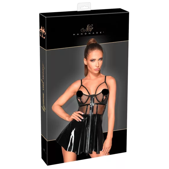 Noir - Lackkleid mit Netzdetail (Schwarz) - L
