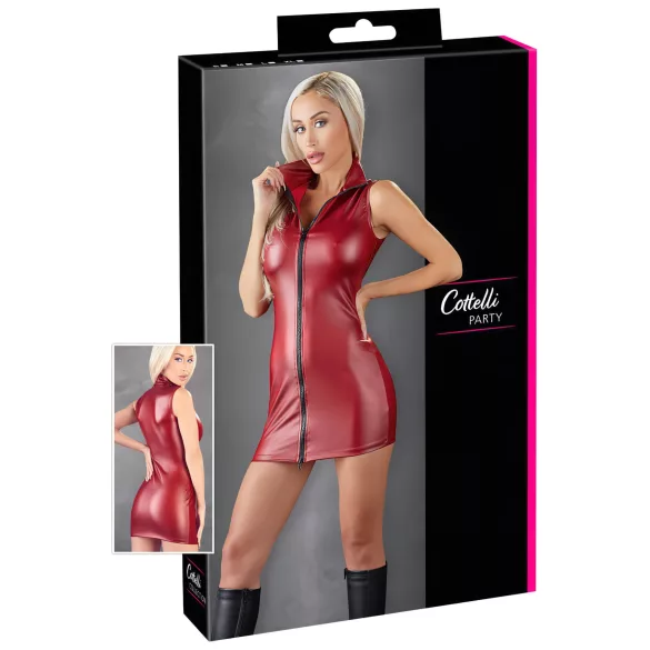 Cottelli Party - glänzendes, ärmelloses Minikleid mit Reißverschluss (rot) - M