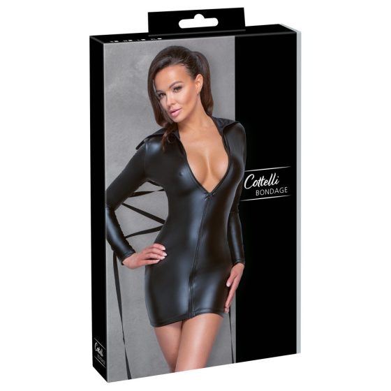 Cottelli Bondage - Glänzendes, körperbetontes Kleid mit Fesseln (schwarz) - M