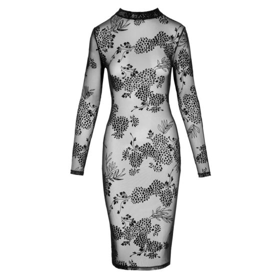 Noir - Transparentes, langärmeliges Kleid mit Blumenmuster (Schwarz) - M
