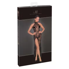 Noir - Transparente Blütenpracht, langes Kleid (schwarz)