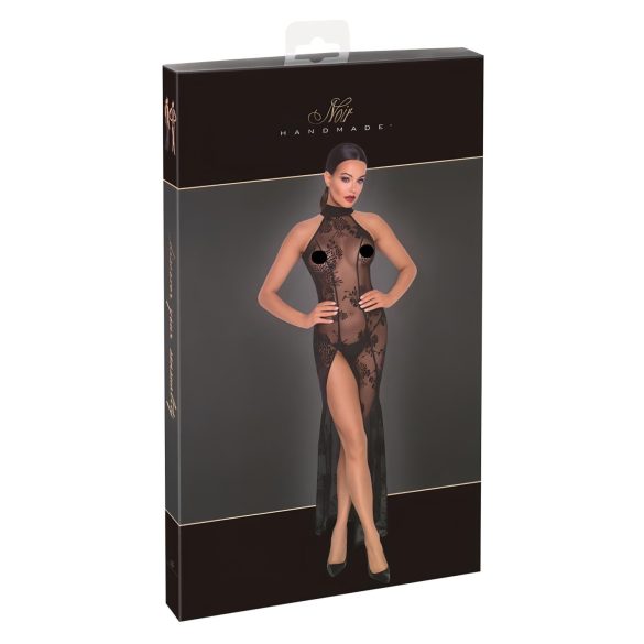 Noir - Transparenz, florales, langes Kleid (schwarz) - M