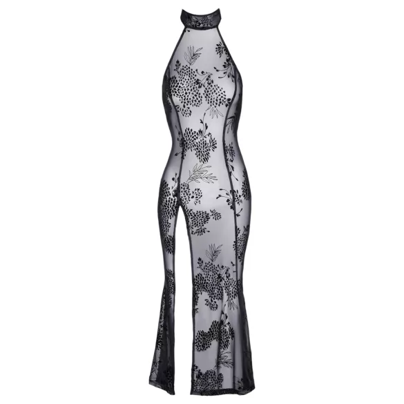 Noir - Transparente Blütenpracht, langes Kleid (schwarz) - M