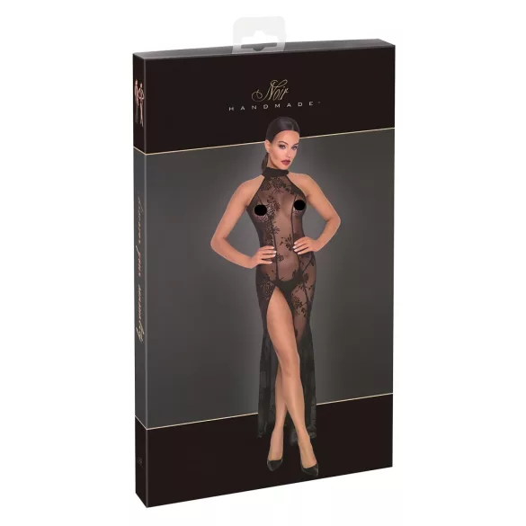 Noir - Transparente Blütenpracht, langes Kleid (schwarz) - L