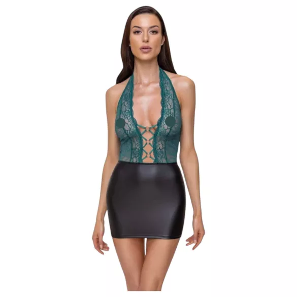 Cottelli - glänzendes Spitzenkleid mit Schnürung (schwarz-grün)