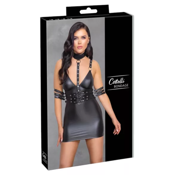 Cottelli Bondage - glänzendes Minikleid mit Halsband (schwarz) - L