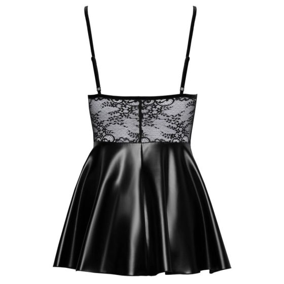 Noir - Spitzenoberteil glänzendes Kleid (Schwarz)