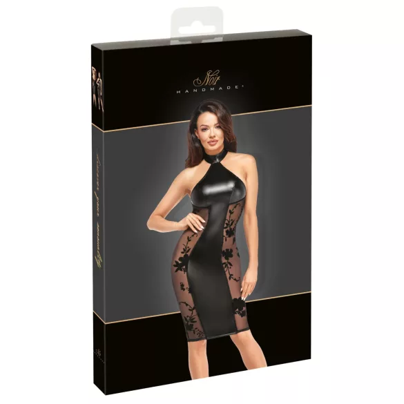 Noir - glanzendes Neckholder-Kleid (schwarz)