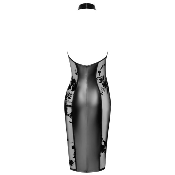 Noir - Glänzend-Durchsichtiges Neckholder-Kleid mit Blumenmuster (Schwarz)